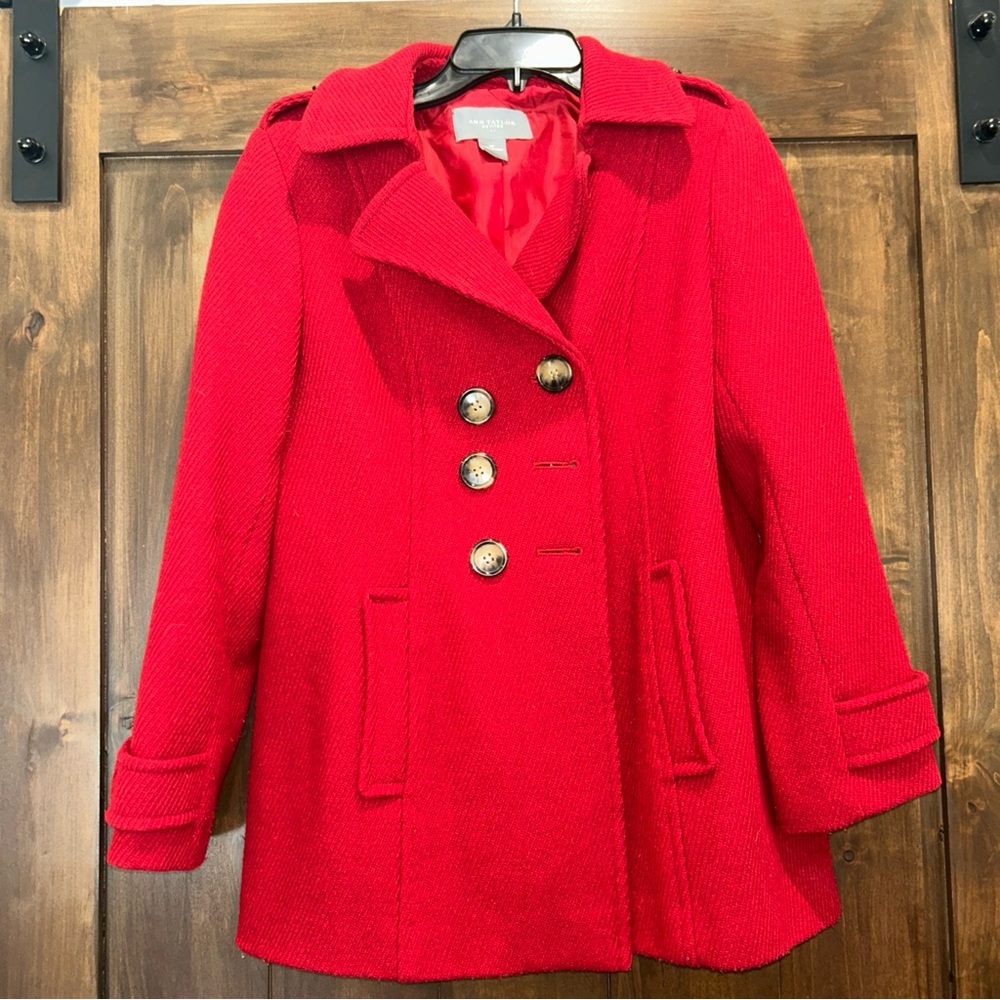 E764 Ann Taylor LOFT Double breasted Wool Peacoat Sz MP